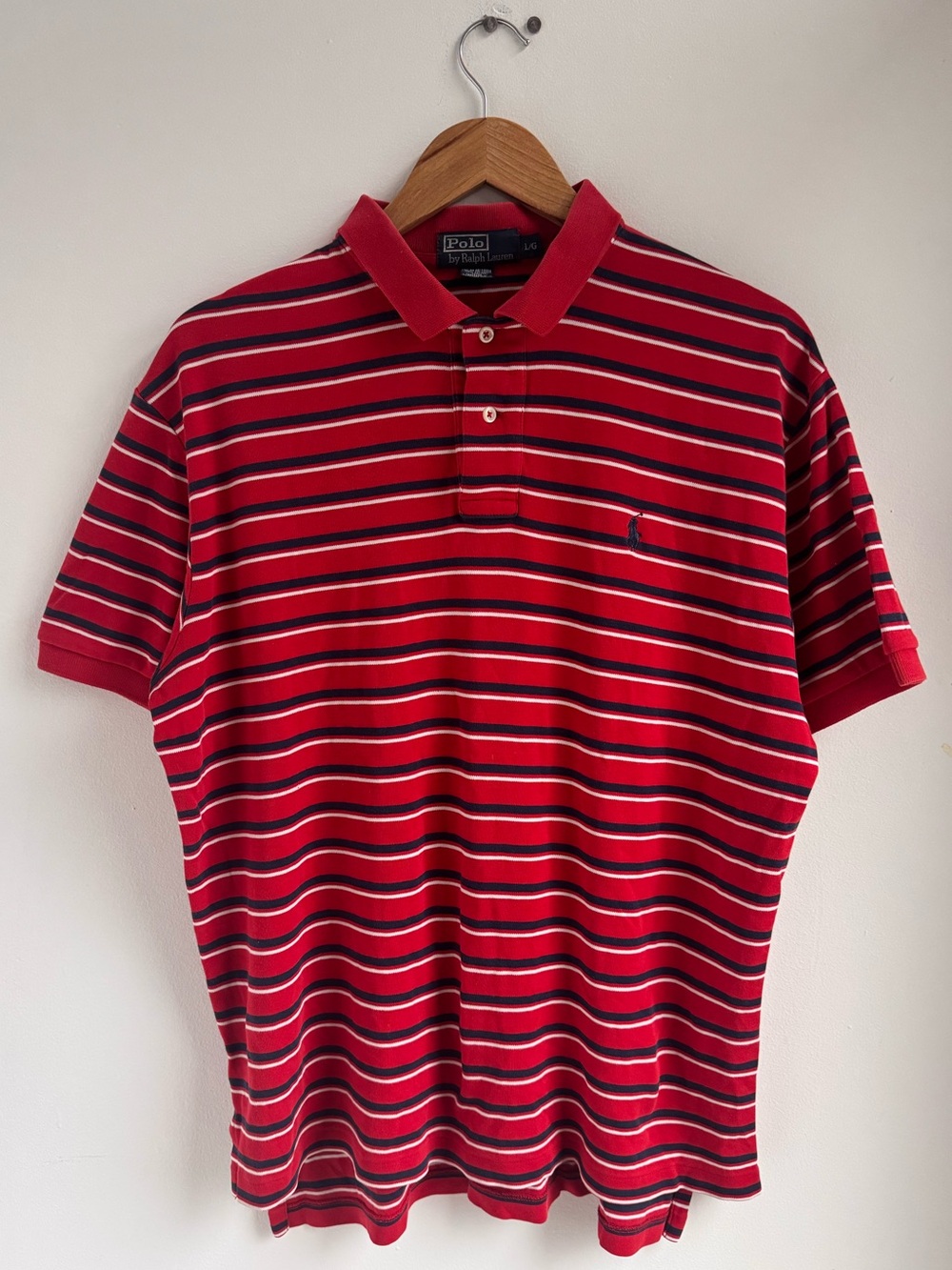 Polo by Ralph Lauren Red Navy White Striped Cotton Polo Mens Large